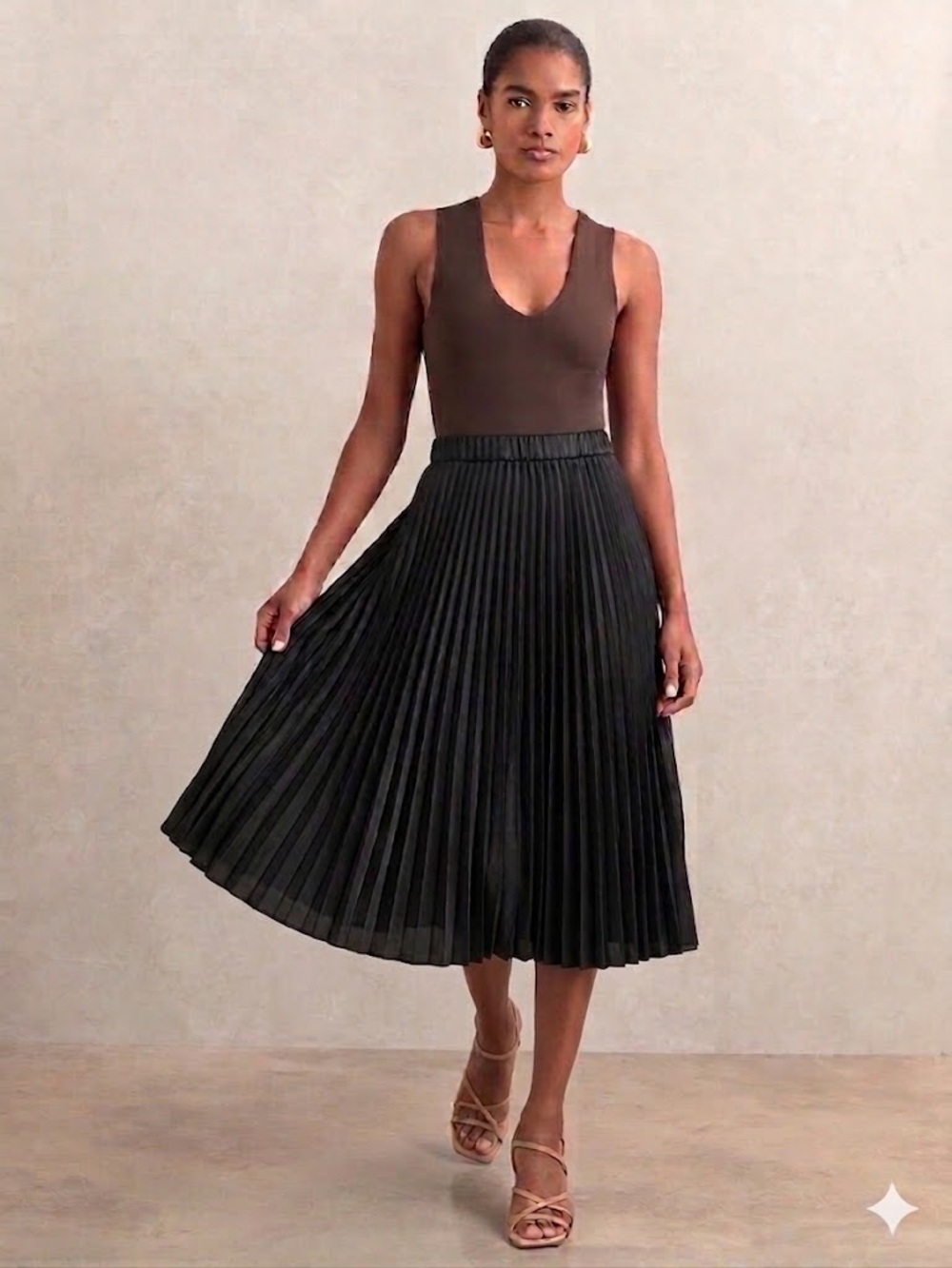 Tracy Reese Women's Sunburst Accordion Pleated Midi Skirt Solid Black Sz Large